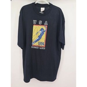 Vintage 1996 Ty Wilson USA Summer Games T-Shirt Sz XL Single Stitch Sleeve Black